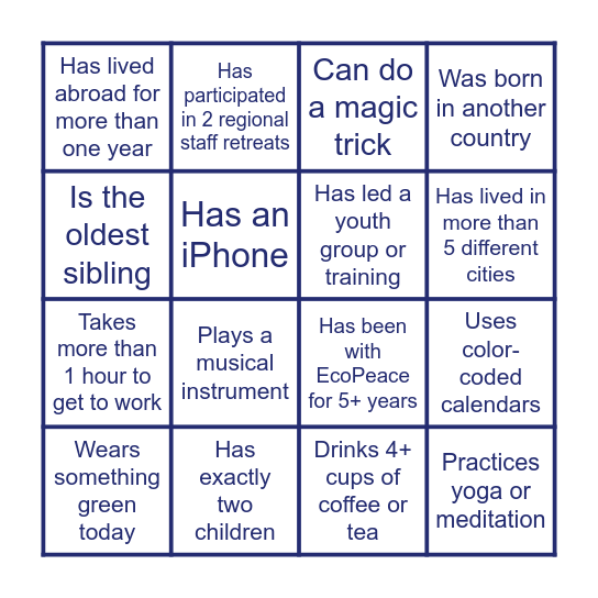 EcoPeace Human Bingo #4 Bingo Card