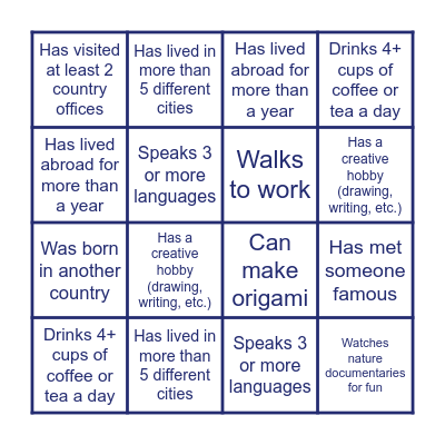 EcoPeace Human Bingo #6 Bingo Card