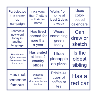 EcoPeace Human Bino #8 Bingo Card