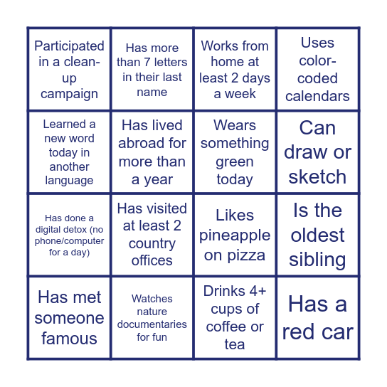 EcoPeace Human Bino #8 Bingo Card