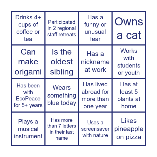 EcoPeace Human Bingo #7 Bingo Card