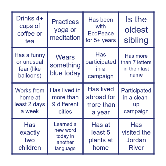 EcoPeace Human Bingo #5 Bingo Card