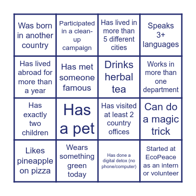 EcoPeace Human Bingo #9 Bingo Card