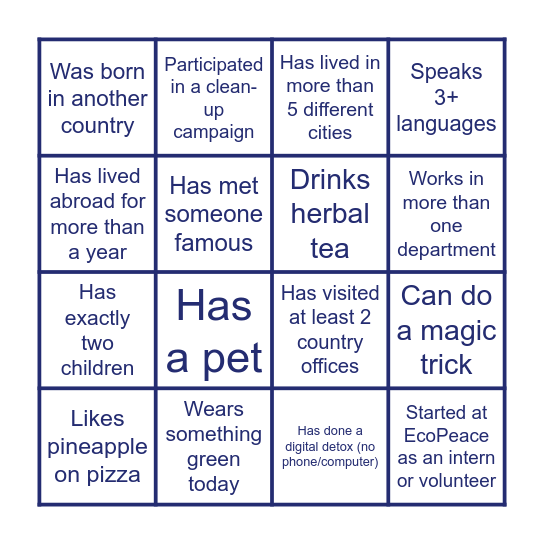 EcoPeace Human Bingo #9 Bingo Card