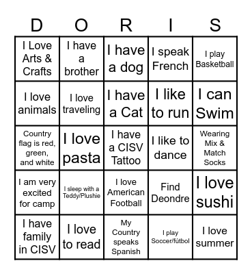 CISV FUN FACT BINGO Card