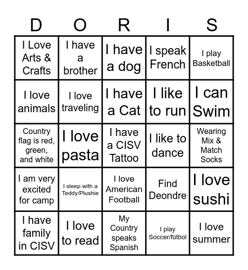CISV FUN FACT BINGO Card