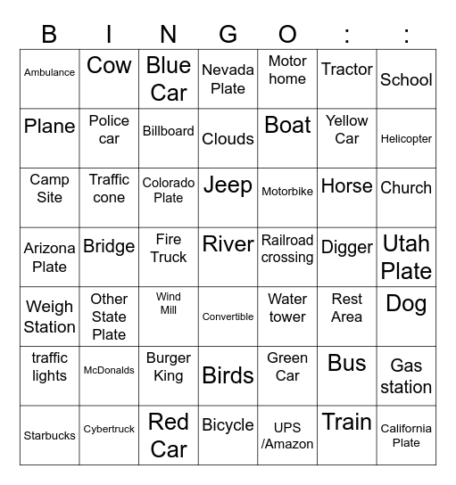 Car Bingo July 2025 Bingo Card