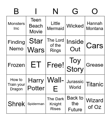Movie Bingo Card
