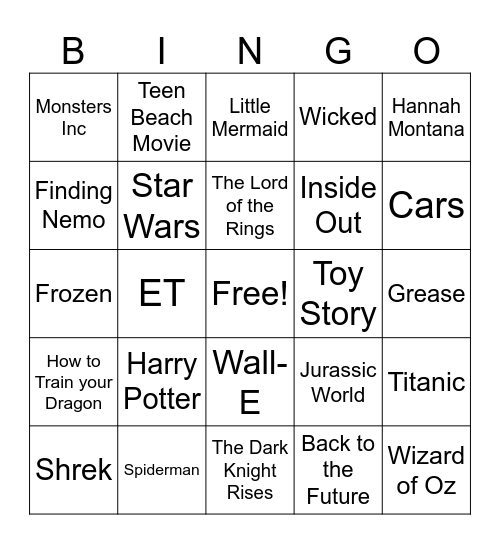 Movie Bingo Card