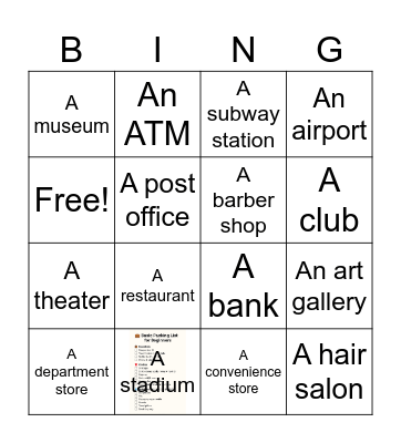 PLACES Bingo Card