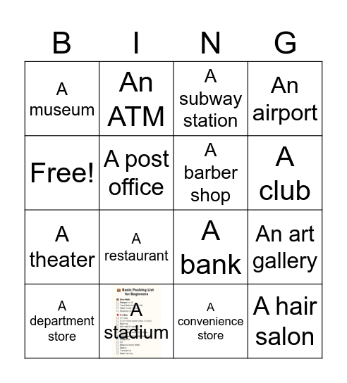 PLACES Bingo Card