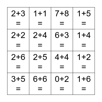 Addition Bingo Card