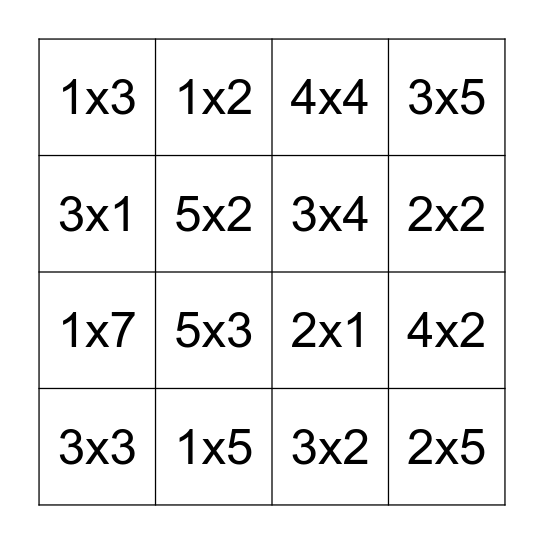 Multiplikation Bingo Card