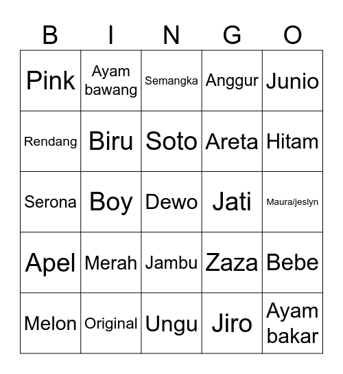 Junio Bingo Card