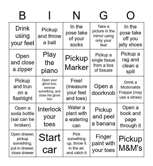 Feet Bingo Card