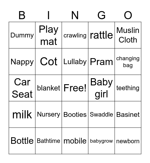 Kez Baby Bingo Card
