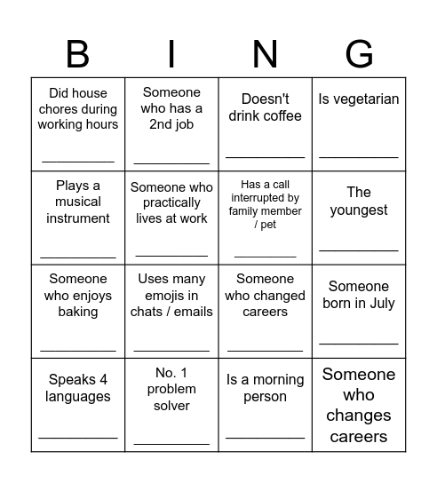 Untitled Bingo Card