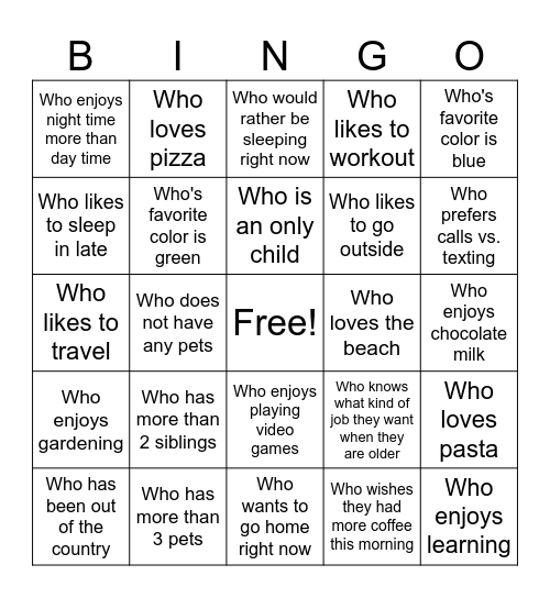 Find someone... Bingo Card