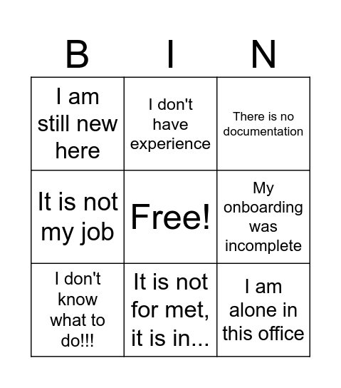 Ewa Excuses Bingo Card