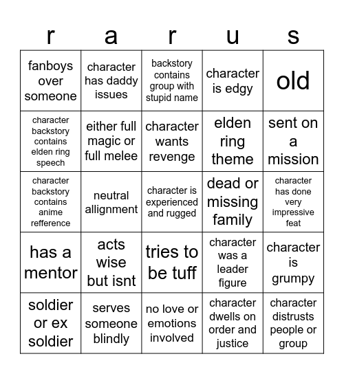 matej character bingo Card