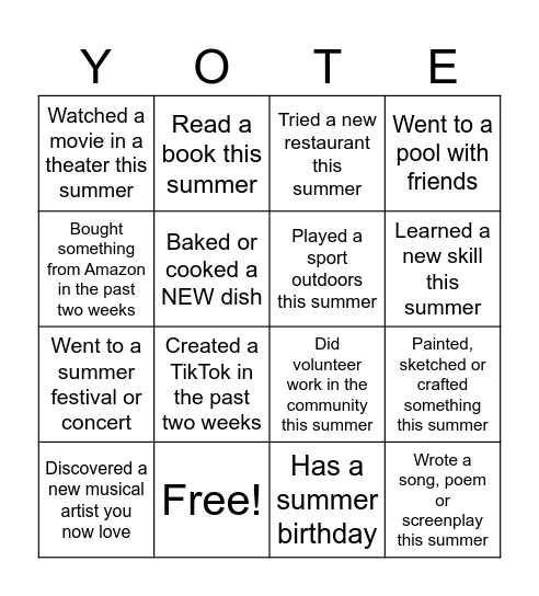 Boot Camp Bingo 2025 Bingo Card