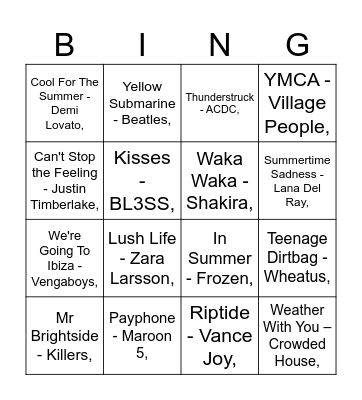Beach Bingo Card