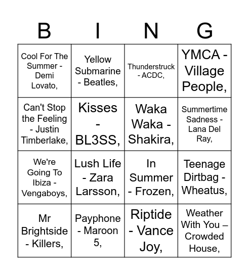 Beach Bingo Card