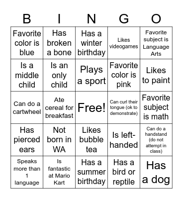 Revamped Classmate Bingo Card
