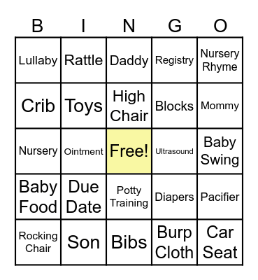 Baby Shower Bingo Card