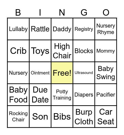 Baby Shower Bingo Card