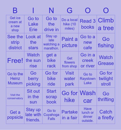 Summer Bingo Card