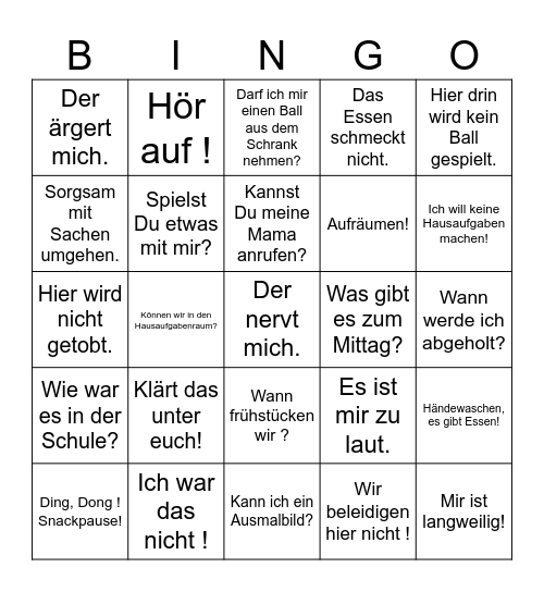 Schüler- Hort-Bingo Card