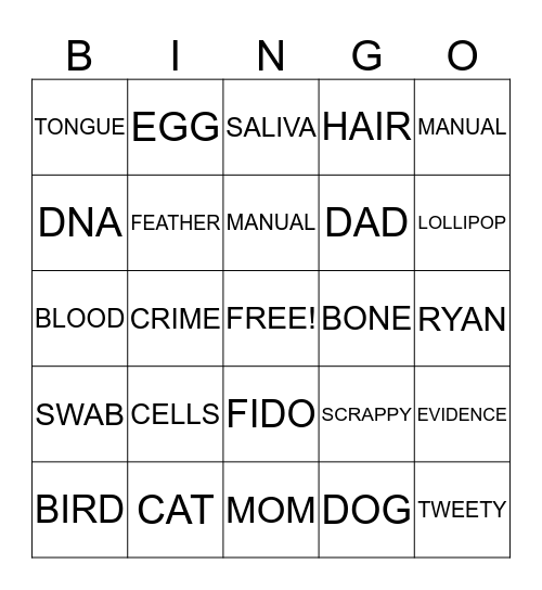 DNA Bingo Card