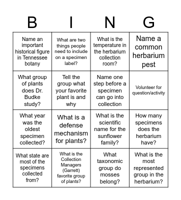 Herbarium Bingo Card