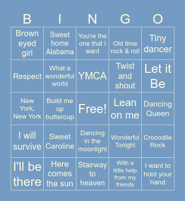Musical Bingo Card