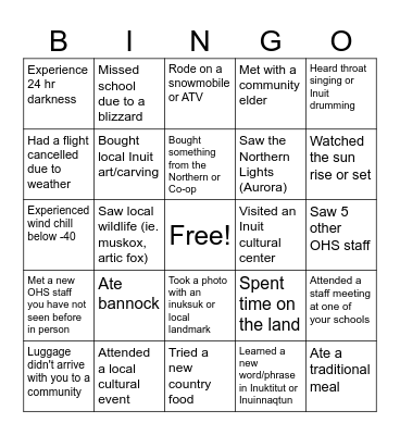 OHS staff BINGO Card