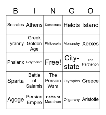 Ancient Greece Bingo Card