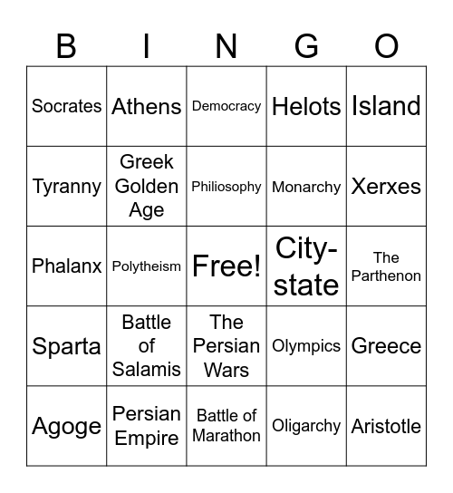 Ancient Greece Bingo Card