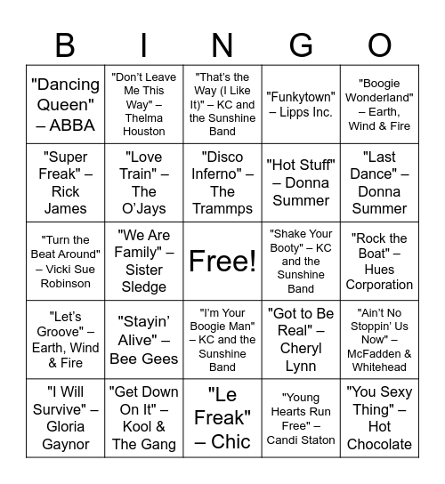 Disco Inferno Bingo Card