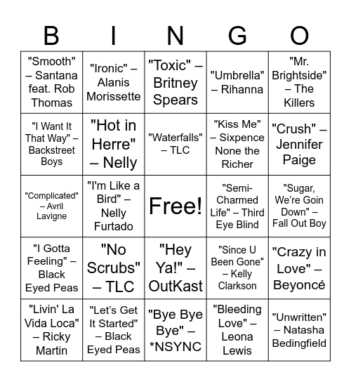 90s & 2000s Throwbacks Bingo Card