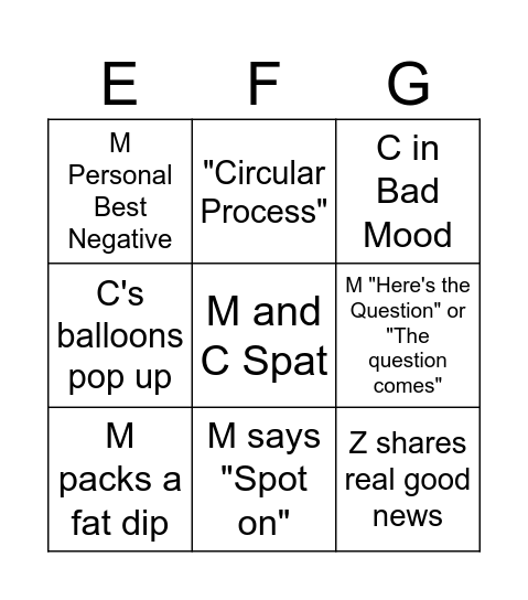 EFG Bingo Card