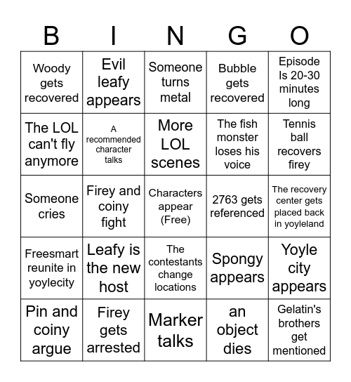 BFDIA 21 BINGO! Bingo Card