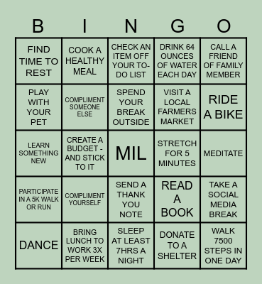 HEALTH & WELLNESS Bingo Card