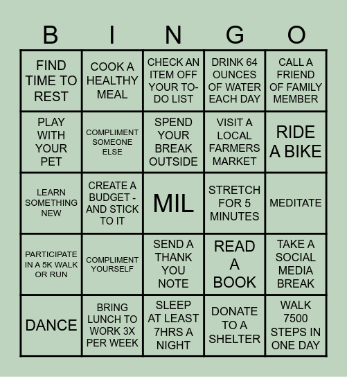 HEALTH & WELLNESS Bingo Card