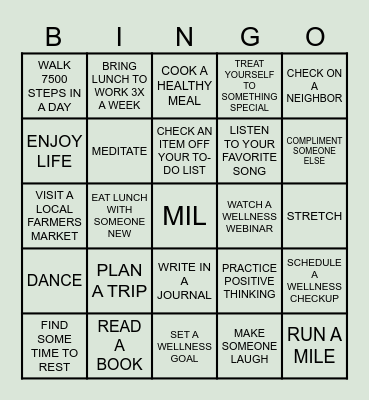 HEALTH & WELLNESS BINGO Card