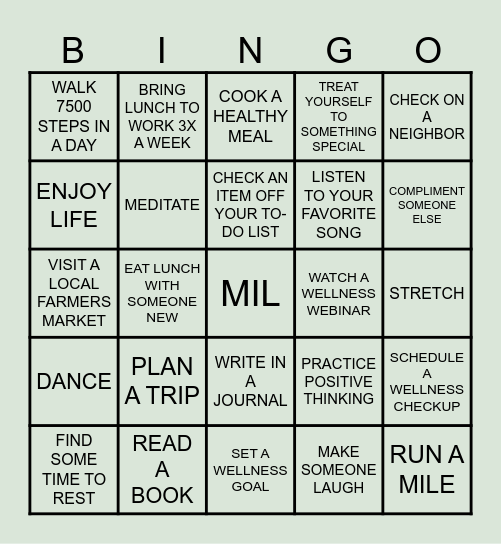 HEALTH & WELLNESS BINGO Card