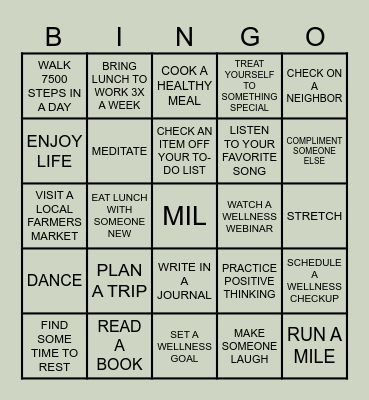 HEALTH & WELLNESS BINGO Card