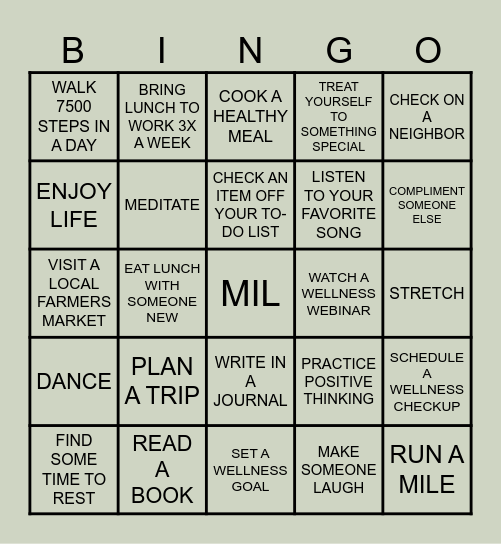 HEALTH & WELLNESS BINGO Card