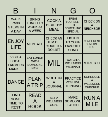 HEALTH & WELLNESS BINGO Card