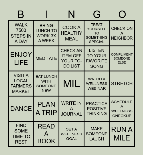 HEALTH & WELLNESS BINGO Card